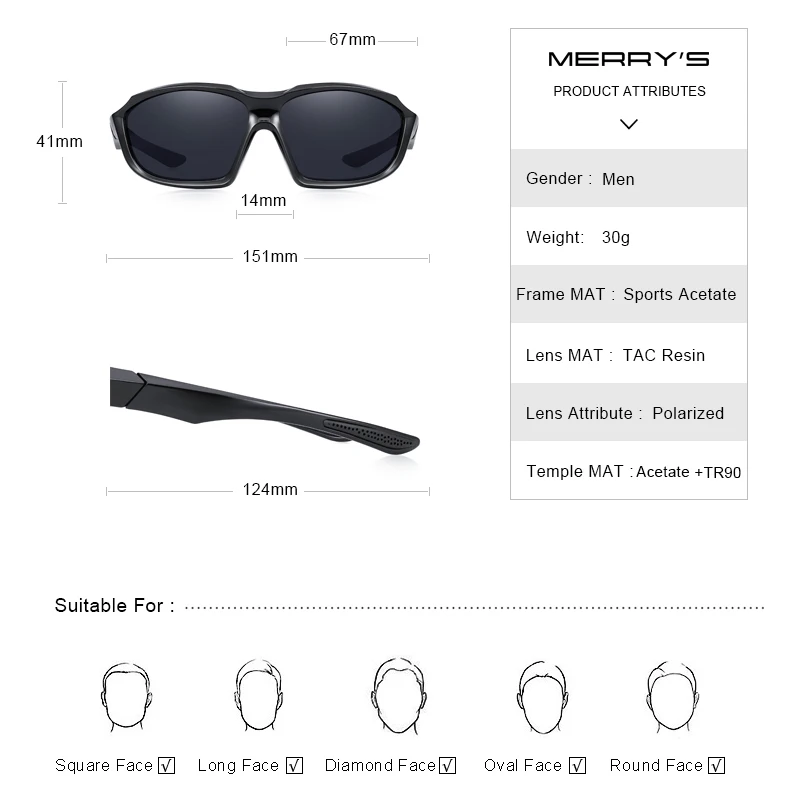 MERRYS DESIGN Men Polarized Outdoor Sports Sunglasses Male Goggles Glasses For Fishing Driving UV400 Protection S9028