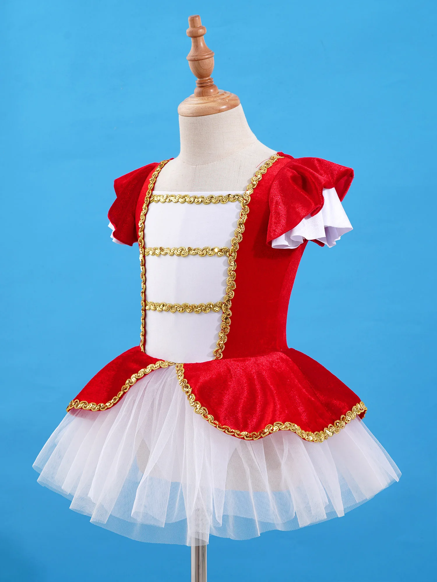 Kids Girls Ballet Leotard Dress Ballerina Tutu Dancewear Square Neck Sequin Figure Skating Competition Stage Performance Costume