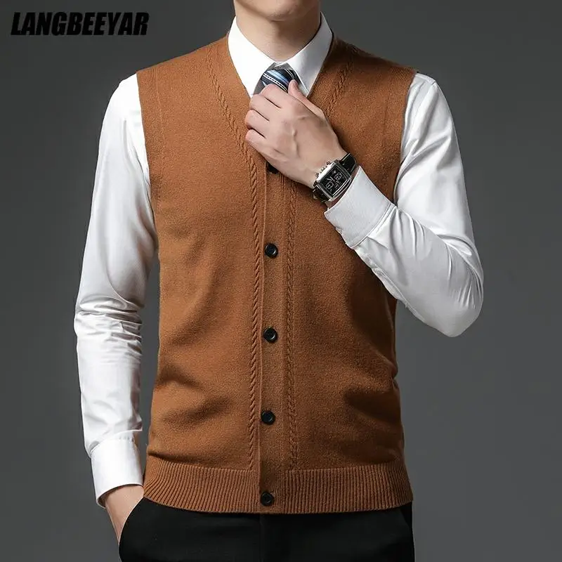 

Level 4 Super Anti-pilling Top Grade Pleuche New Winter V Neck Fashion Brand Knit Cardigan Casual Preppy Sweater Vest Sleeveless