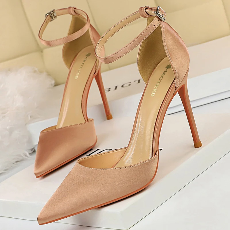 BIGTREE Shoes Hollow Out Woman Pumps High Heels Sexy Party Shoes Silk Ladies Shoes Pointed Toe Heeled Shoes 2024 Female Pumps