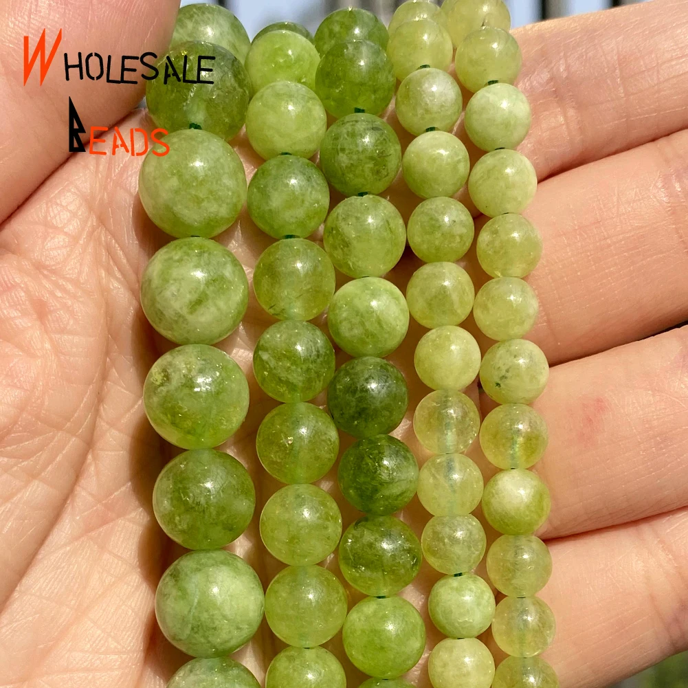 6/8/10mm Natural Peridot Oliva Green Jades Stone Round Spacer Loose Beads For Jewelry Making Diy Bracelet Accessories 15inches