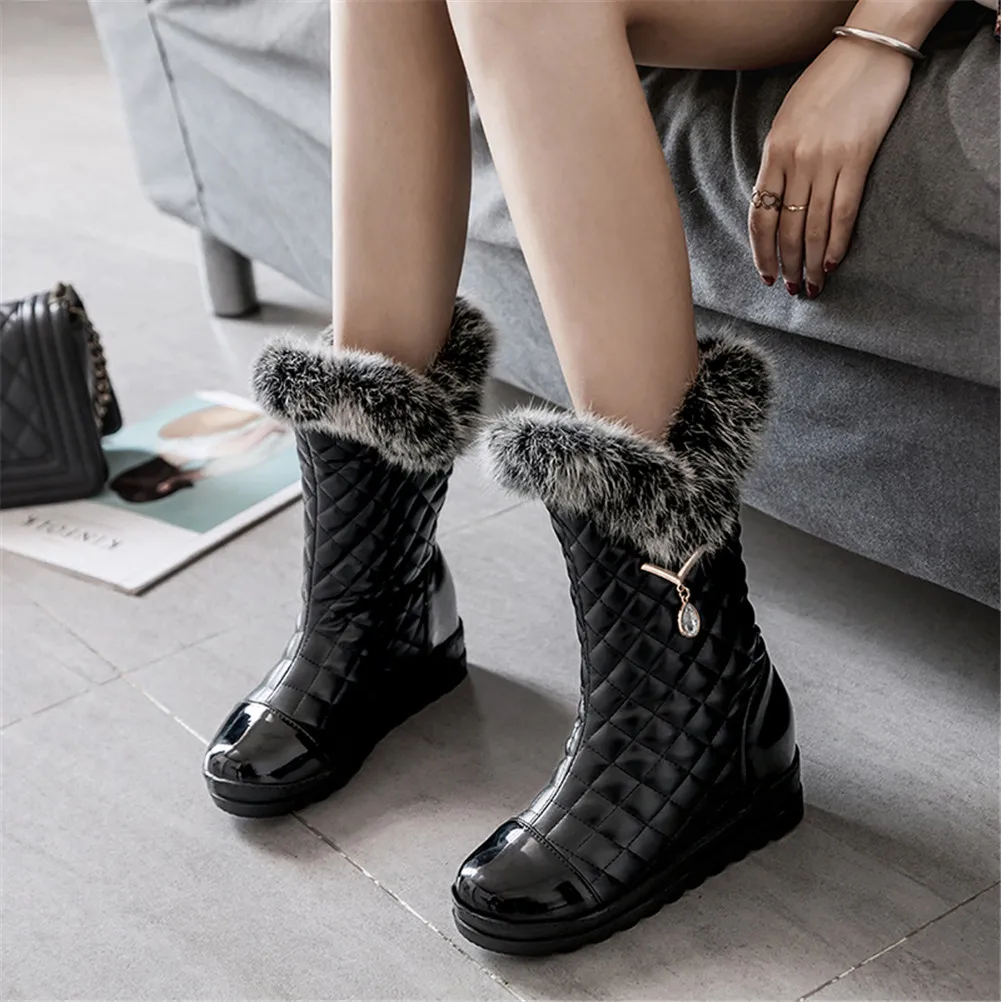 DORATASIA New Big Size 33-42 Women Fur Boots Height Increasing Crystal Non-slip Waterproof Shoes Woman Casual Winter Warm Boots