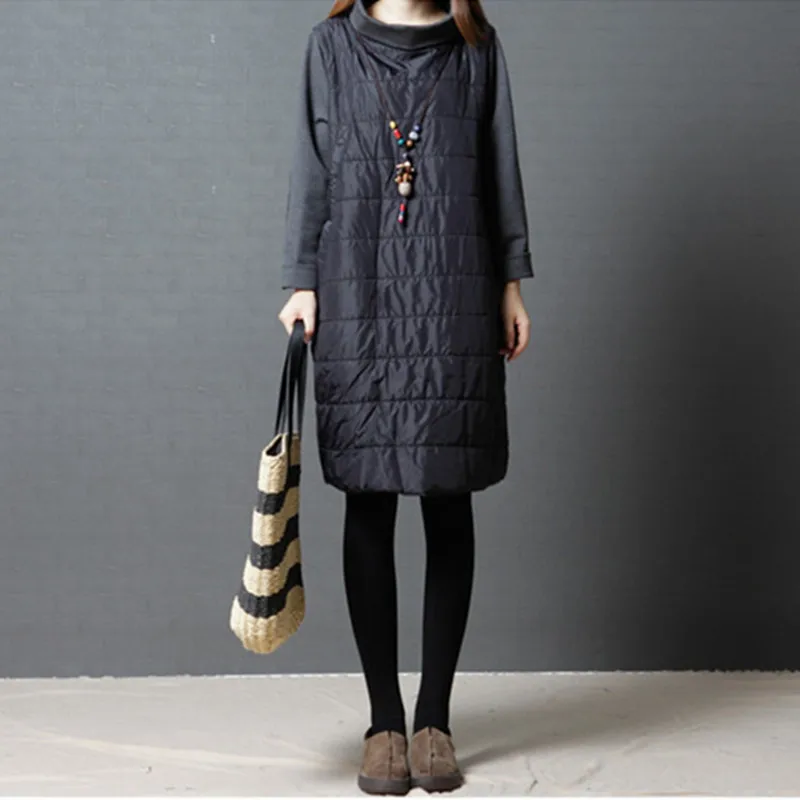 2024 Winter turtleneck Coat  black gray Cotton Padded Jacket Long Parka Women Wadded Jaqueta Feminina