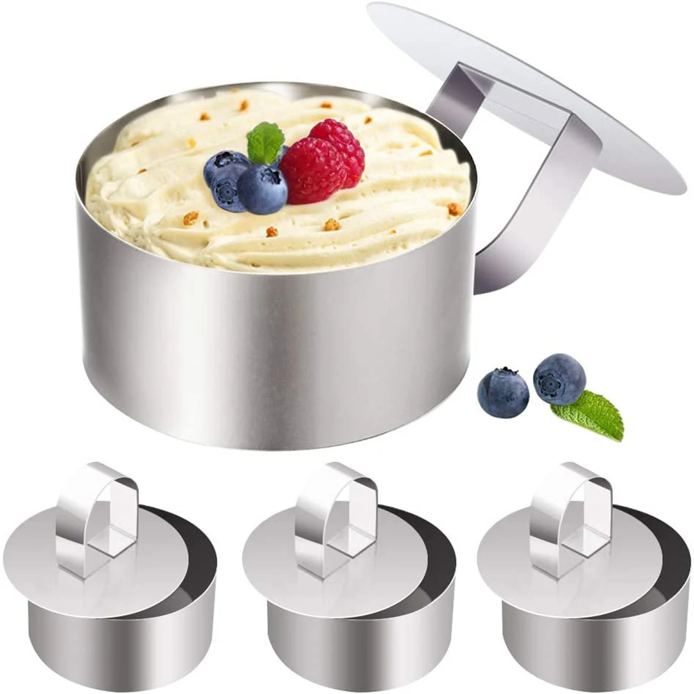 Stainless Steel Non-Stick Boxed Cake Mold Mousse Ring With Four Rings And 4 Push Caps DIY Dessert Mould Baking Tools Kitchen