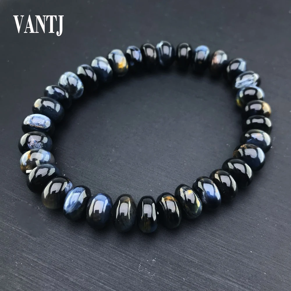 

VANTJ Natural Blue Yellow Pietersite Chatoyant Bracelet 1Pcs For Women Men Best Gift Crystal Bangle Healing Gemstone 8-9mm