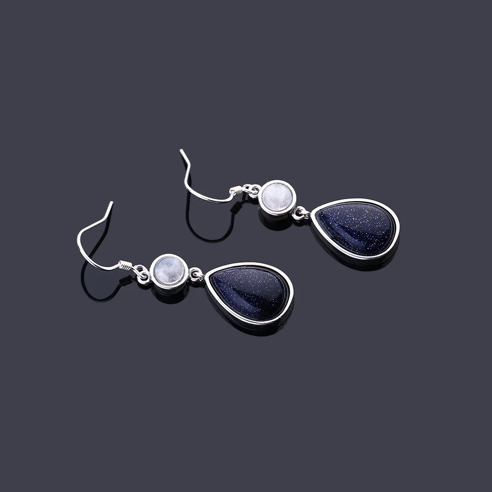 Women's S925 Silver Jewelry Earrings With 9x13MM Blue Sandstone Gemstone Drop Earring Fashion Party Wedding Jewelry