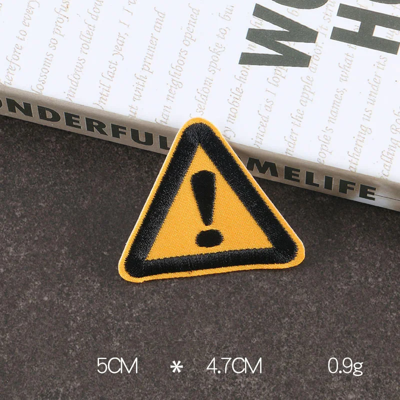 Yellow Triangle Fire Lightning Dangerous Sign Patch Embroidery sewing Ellow be safe Logo Iron on Applique DIY Fabric Sticker