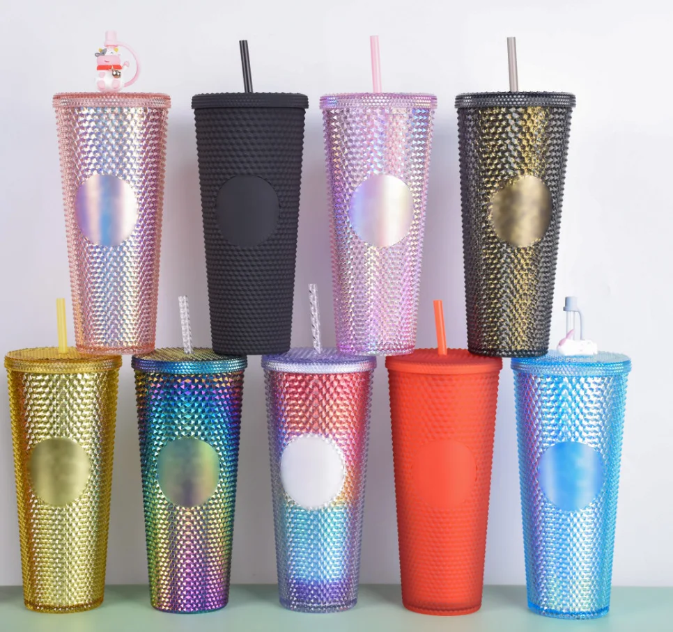 21 creative water cup gradient with DIY LOGO coffee cup 710ml diamond pineapple durian cup straw cup can be customized