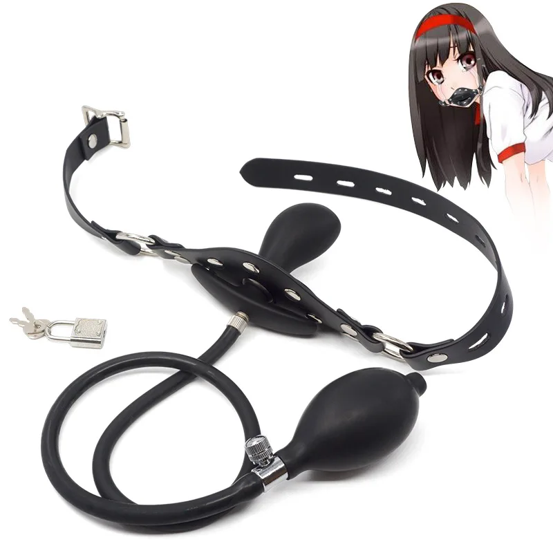 

Inflatable Mouth Gag BDSM Fetish Lock Bondage Strap On Mouth Plug Adult Games Teasing Stuffed Mouth Ball Anal Plug Butt Sex Toys