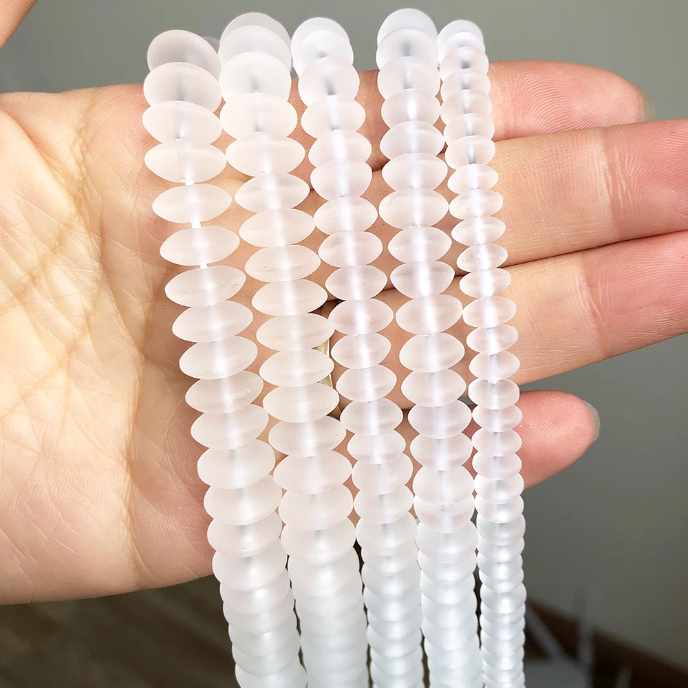 Matte Frosted White Quartz Crystal Rondelle Beads 6 8 10mm Round Loose Spacer Beads For Jewelry DIY Bracelet Accessories 15\'\'