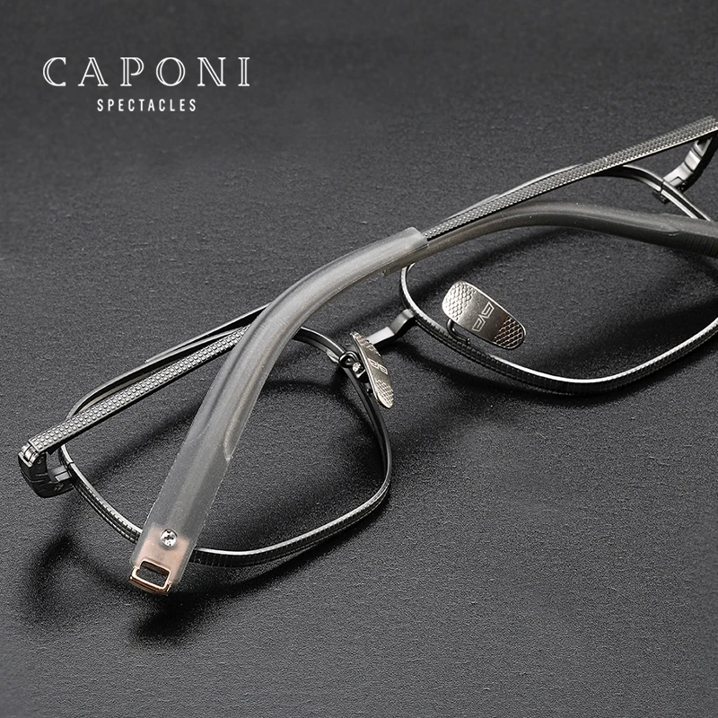 CAPONI Men's Eyeglasses Frames Pure Titanium Blue Light Blocking Men Spectacles Computer Optical Clear Glasses Frame JF7518