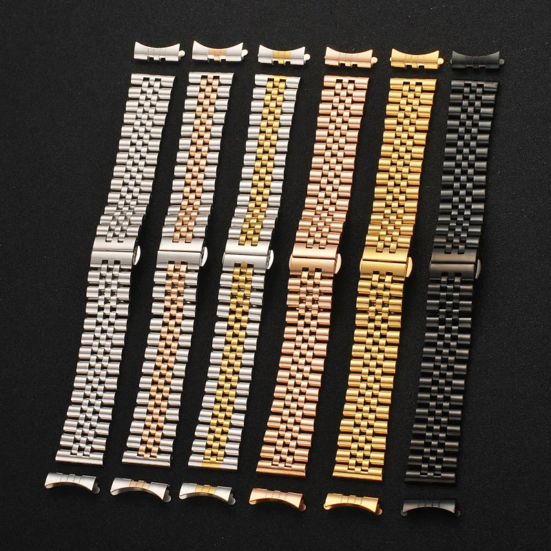 2in1 Flat Curved End Semicircle Link Solid Stainless Steel Watch Band 12 13 14 16 17 18 19 20 21 22mm Replacement Watch Strap