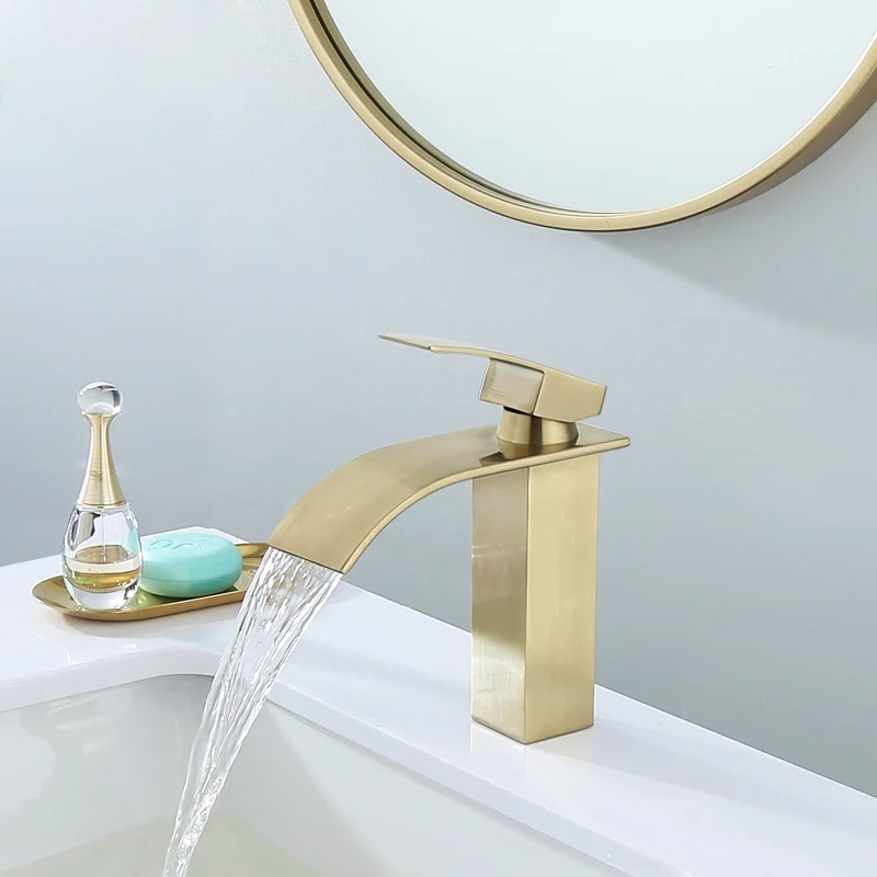 

Basin Faucets Bathroom Sink Faucet Brushed Gold Single Handle Hole Faucet Basin Taps Grifo Lavabo Wash Hot Cold Waterfall Faucet