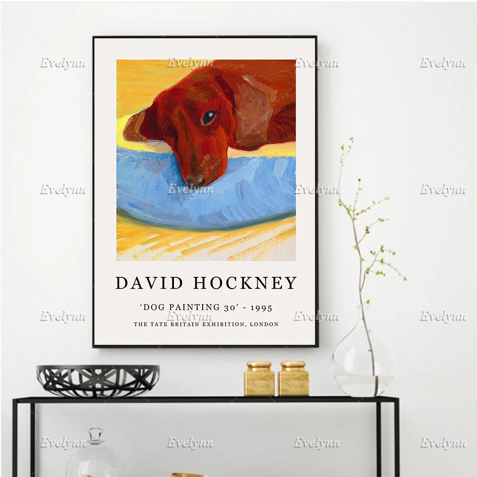 

David Hockney Exhibition Poster - Dog Painting 30 -Minimalism Wall Art Prints Home Decor Canvas Unique Gift Floating Frame