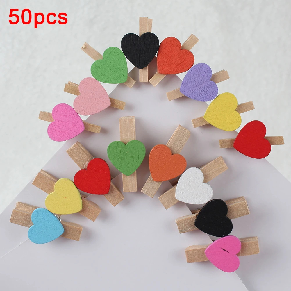 50Pcs Heart Wooden Clothespin Photo Paper Peg Pin Craft Postcard Clip Home Decor Heart-Design Photo Paper Peg School supplies