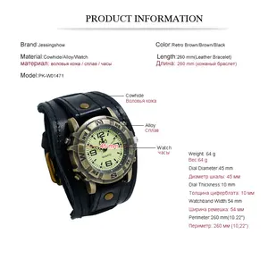 2025 Retro Large Width Width Genuine Leather Bracelet Men's Watch Punk Quartz Manguit 12 Main Sales Different Watch - №4