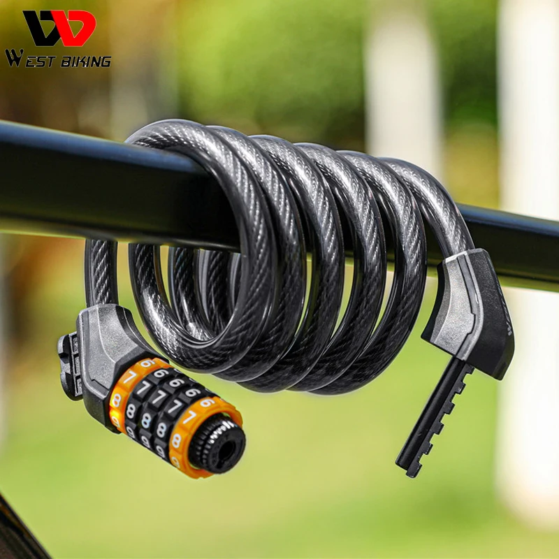 WEST BIKING Bike Cable Lock MTB Road Bike Anti-theft Safety Password Bicycle Locks for Scooter Motorcycle Bike Accessories