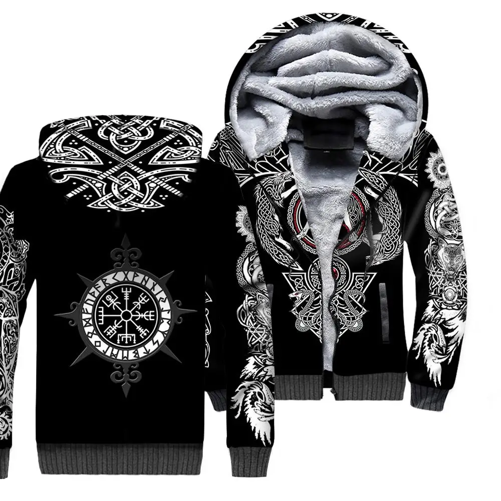 NewFashion Tessffel Tattoo Warriors God Odin Fenrir NewFashion Thicker Winter Tracksuit 3DPrint Harajuku Jacket Fleece Hoodies D