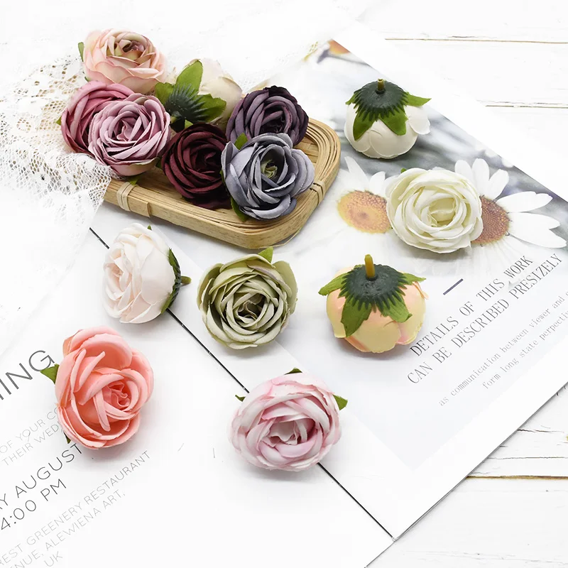 10 Pcs 45Mm Artificial Rose Flower Head for Corsage Wedding Home Decoration Diy Accessories Decorative Flower Wreath Flower Craf