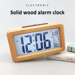 Wooden Digital Alarm Clock,Smart Sensor Night Light with Snooze, Date, Temperature, 12/24Hr Switchable, Solid Wood/Bamboo Shell