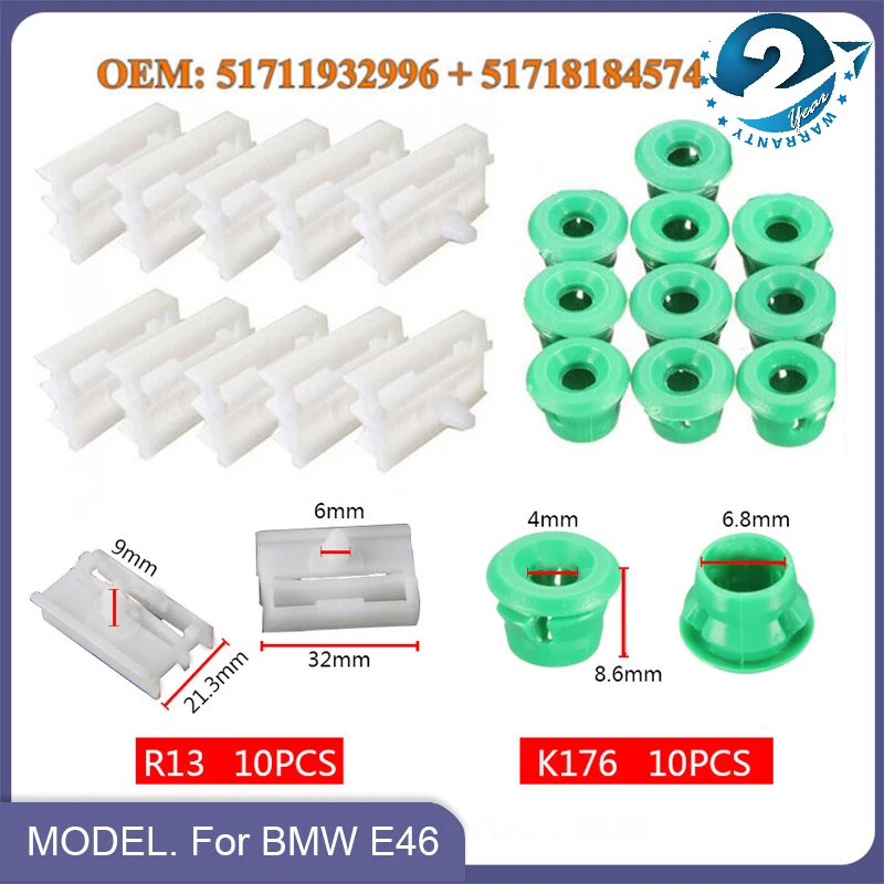 20 قطعة باب الكسوة السحابة البلاستيك الجانب قطاع تصاعد مقاطع السيارة + Grosmets لسيارات BMW E30 E32 E36 E46 E90 E91 517184574 51711932996