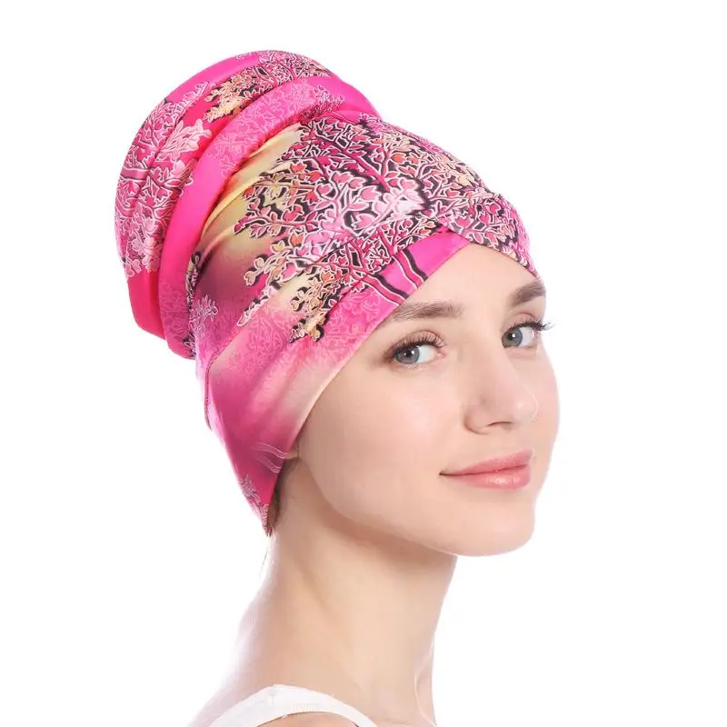 Indian Turban Women Flower Printed Hair Loss Cover Cancer Chemo Cap Muslim Hat Headscarf Beanie Bonnet Headwear Islamic Fashion