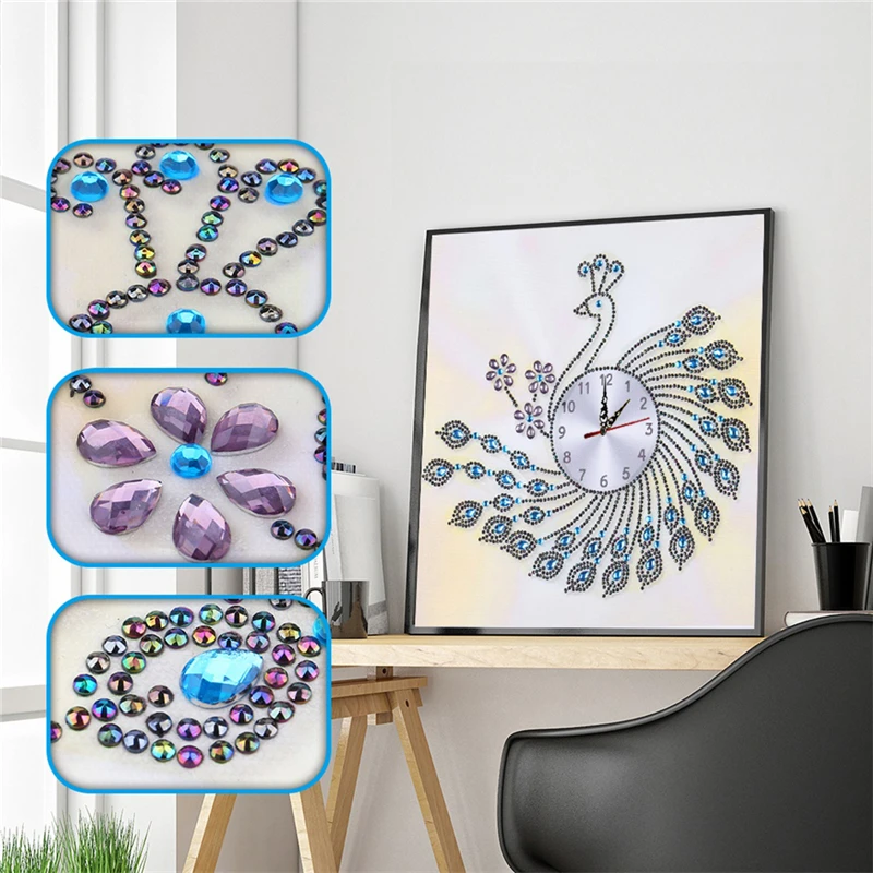 Żywe Rose Peacock motyl zegar ścienny i diament malarstwo Cross Stitch Diy diamenty haft mozaiki ścienne sztuki dekoracji wnętrz