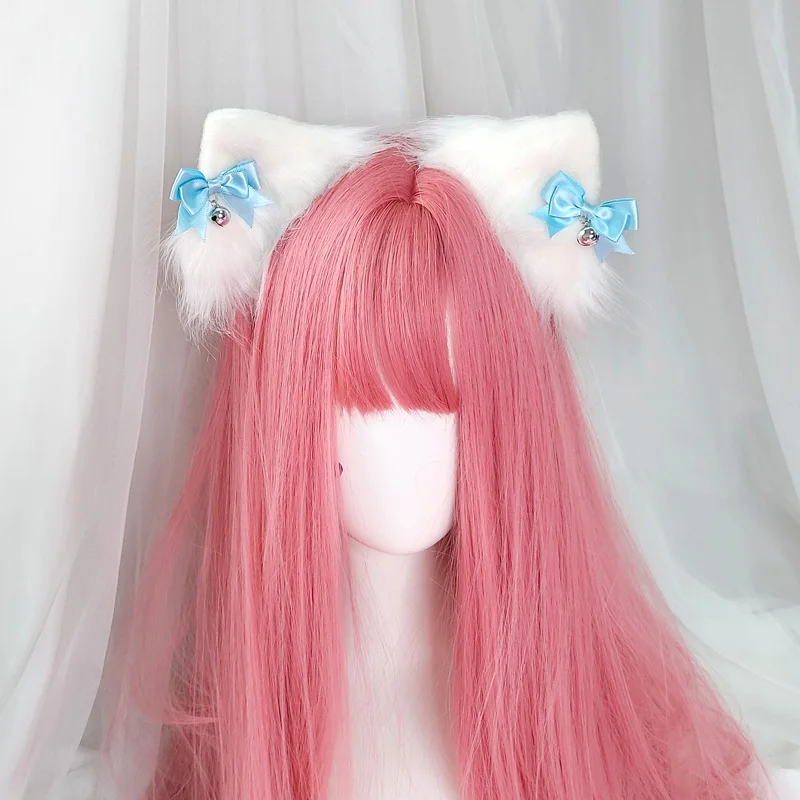 Moño con orejas de gato para mujer, accesorios para el cabello, pasadores, orejas de Anime JK, color blanco y negro