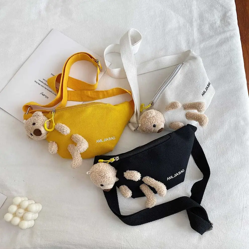 Summer Women's Chest Pack Bag Korean Cute Small Bag Bear Yellow Cute Waist Bag Japanese Harajuku Messenger Canvas Bag Woman