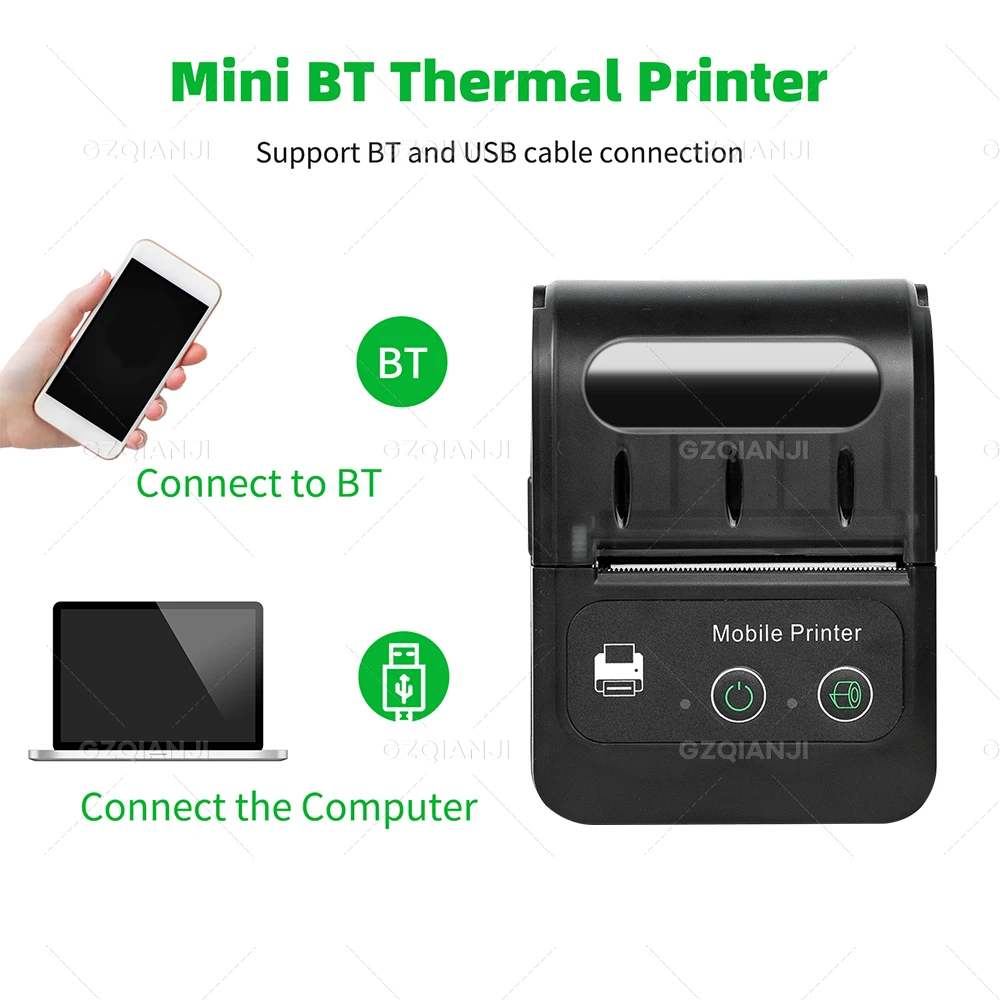 PT210 58mm Thermal Receipt Printer USB & Bluetooth Interface Wireless Connect Android Phone Free App Mini Printer