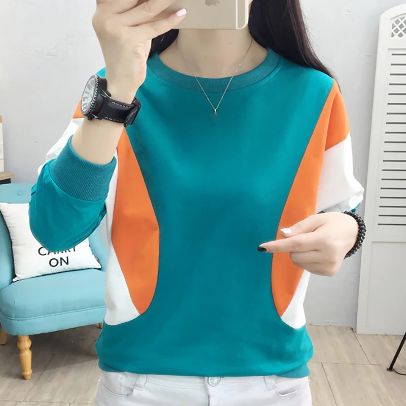 Tee Shirt Femme T Shirt Women Tops 2022 Autumn Korean Style Woman Clothes Patchwork Long Sleeve Casual Loose T-Shirts Camisetas