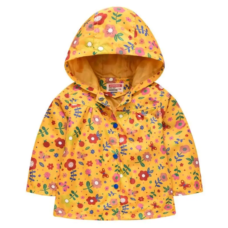 new Spring Autumn Outdoor Girls Rain Jacket Lightweight printing Children Raincoats Waterproof Hooded Kids Jacket1-5T