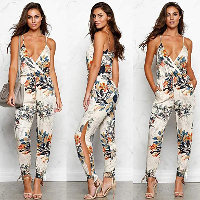 

2022 V Neck Sexy Bodysuits Women With Belt Body Femme Rompers Feminino Floral Playsuit Overalls Print Spring Summer Jumpsuit