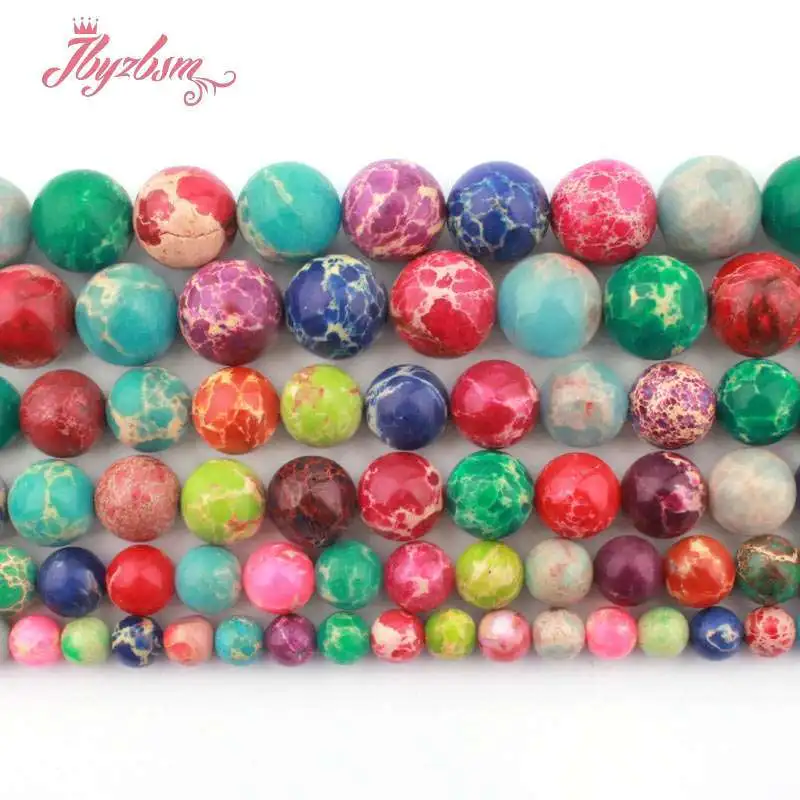 

6/8/10/12mm Natural Round Sea Sediment Multicolor Smooth Loose Stone Beads For DIY Jewelry Making Necklace Bracelet Strand 15"