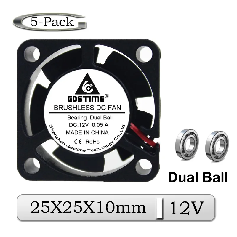 5pcs/lot gdstime Egyenáram 12V 25x25x10mm 25mm Viadal golyós brushless Hang Kihűlik Gabonarosta 2510B 2cm Miniatúra Halálra fáraszt Motorhűtő Fagylaltgép Gabonarosta