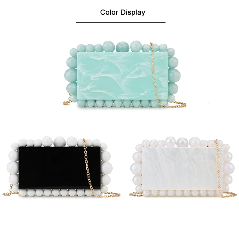 Beads Acrylic Box Shape Party Clutch Evening Bag for Women Elegant Designer Luxury Purses and Handbags Wedding Shoulder Bag