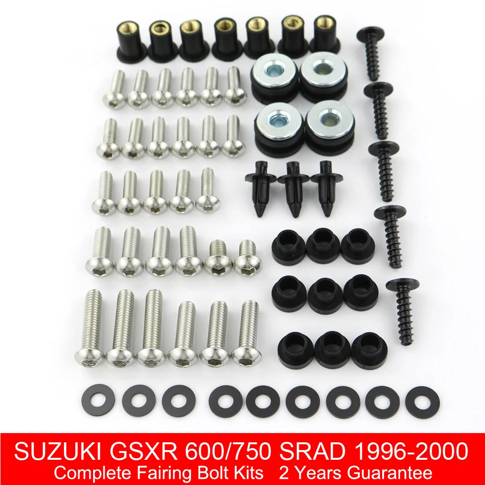 Kit de pernos de carenado completo para motocicleta, tuerca de Clip de acero inoxidable, tornillos de carrocería para Suzuki GSXR 600, 750, SRAD