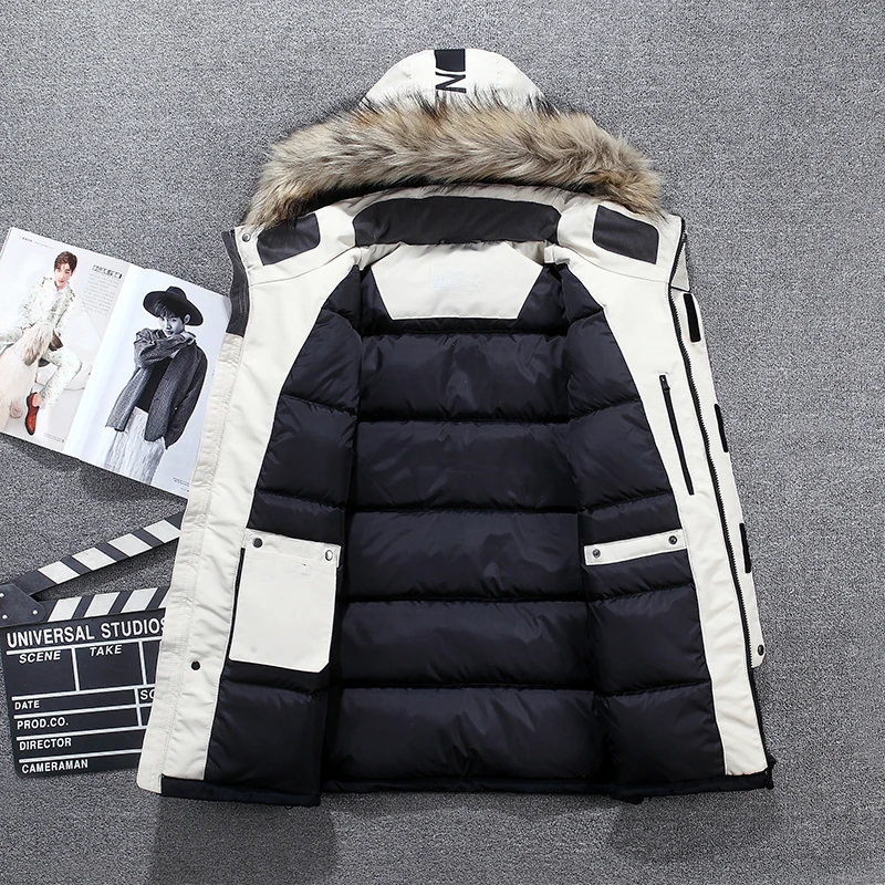 2019 men down jacket men‘s winter coat long parkas white duck down coats fur hooded thick warm joggers tracksuit male outerwear