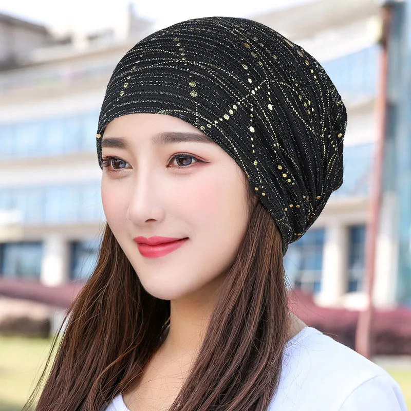 Kobiety lato koronki Rhinestone oddychające ochrony przeciwsłonecznej kapelusz słońce, żeński, moda wiosna jesień wiatroszczelne ciepłe czarna czapka chustka na głowę K39
