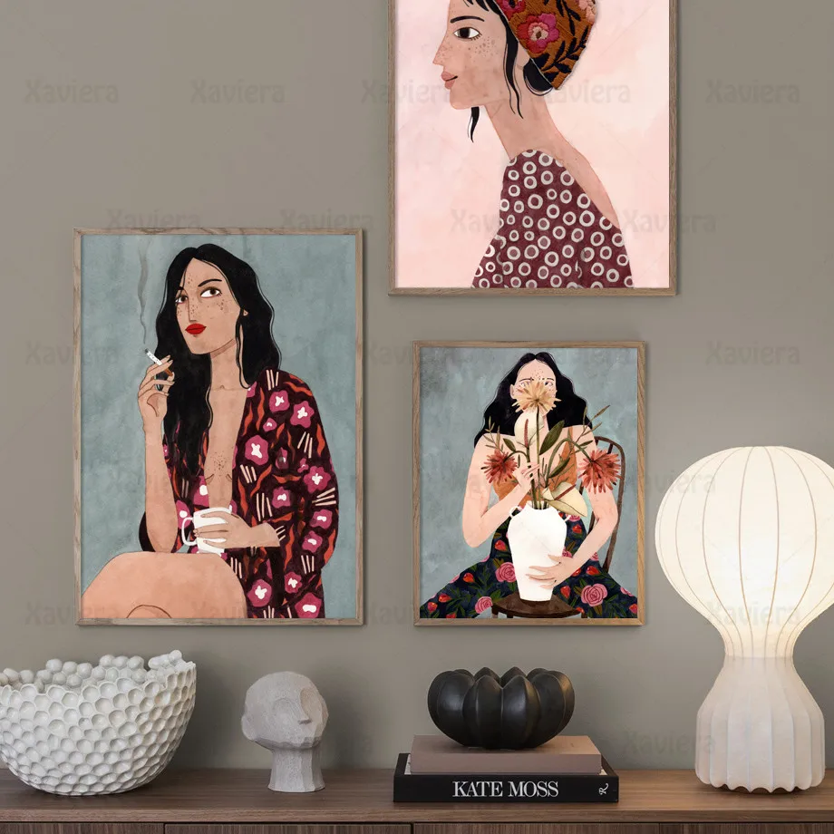 Bohemian Woman Freckles Girl Abstract Wall Art Poster Nordic Modern Sexy Lady Print Canvas Painting Home Decoration Living Room