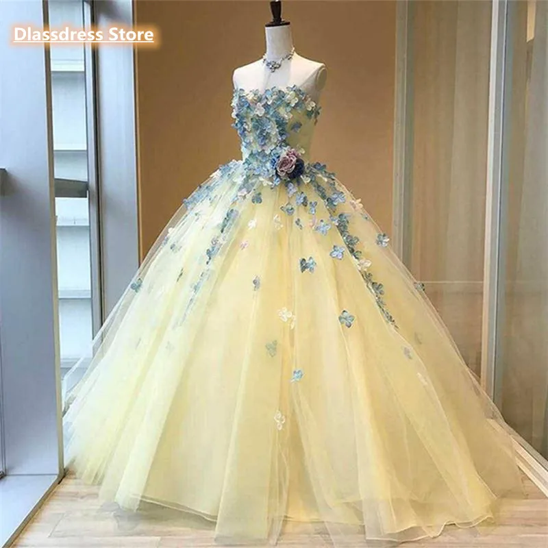 Sem alças vestido de casamento sem mangas 3d gradual flores tule até o chão do baile de formatura vestidos de festa robe de soirée de casamento recomendado