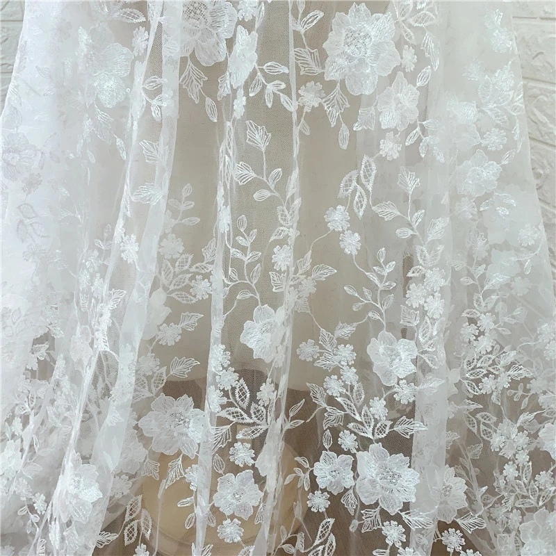 Off white Exquiiste Sequins French Tulle Embroidery Lace Fabric For Wedding Bridal Gown Dress By The Yard