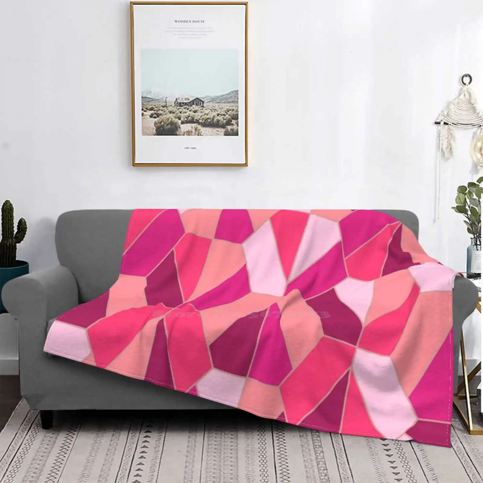 Pink Abstract Geometry Creative Design Light Thin Soft Flannel Blanket Geometric Abstract Pink Hexagons Overlook Pattern