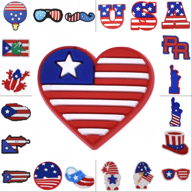 10 PCS USA Signal Independence Day PR Statue of Liberty US Summer Beach Shoes Buckles Buttons Accessories Children Gift