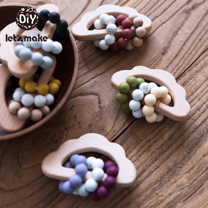 Let's Make 1pc 아기 장난감 아기 Teethers 실리콘 구슬 아기 젖니가 남 나무 Teether 장난감 Bpa 무료 실리콘 구슬 아기 침대 장난감