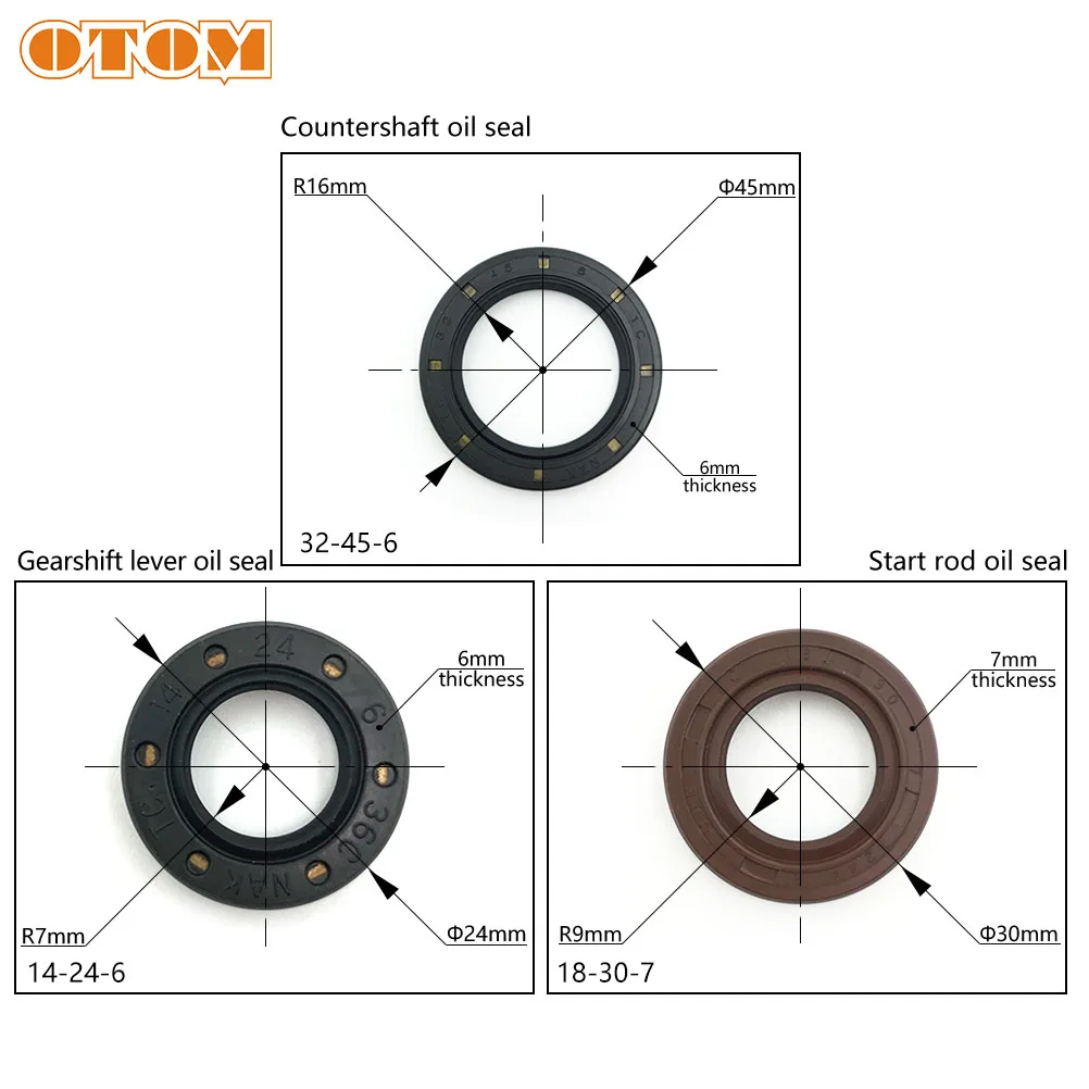 OTOM 32*45*6/14*24*6/18*30*7 Engine Oil Seal NBR Double Lip Spring TC Gasket Radial Shaft Skeleton For KTM 250 400 450 520 525