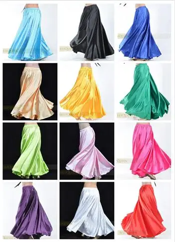 

1 pcs/lot new style women sexy Shining Satin Long Skirt Swing Skirt dancing lady Belly Dance Costume 14 color