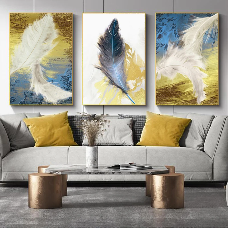 3 Pieces Abstract Feather Posters and Prints Canvas Painting Modern Home Decoration Wall Art Pictures For Living Room No Frame