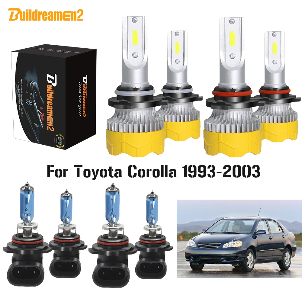 Buildreamen2 4 Pieces Car Styling Headlight High Beam + Low Beam LED Halogen Headlamp Bulb 12V For Toyota Corolla 1993-2003