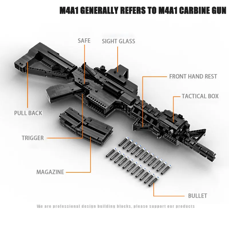 Militaire Moc M4A1 Gun Bouwstenen WW2 Swat Gun Model Assemblage Leger Accessoires Kan Schieten Speelgoed Voor Kinderen Kids Geschenken xmas